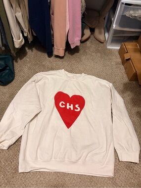 Charleston , SC - White Women's Sweatshirt with Red Heart CHS Graphic